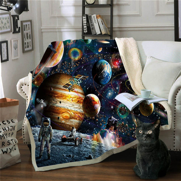 Blanket Space Astronaut Mantas Para Sofa Decorativa Throw Blanket Fleece Deken Frazadas De Cama De Invierno Bed