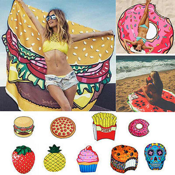 Fashion Round Towel Beach Blanket Pineapple Watermelon Donuts Mandala Beach Towel Round Tower Yoga Mat Picnic mat ZZA1761