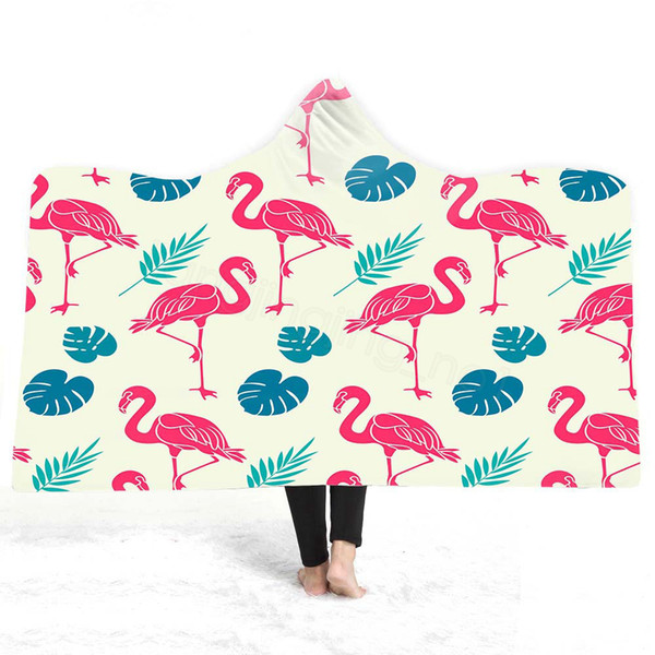 Flamingo Hooded Cloak Ball 3D Print Blankets plush Fleece Home Blanket Cape Shawl Sofa Throw Blanket Swaddling Bedding Quilt FFA3250