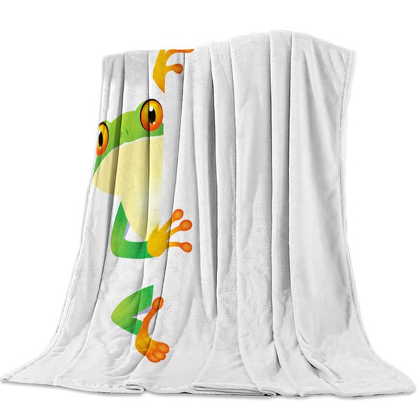 Wall Frog Green Sticker Reptile Lonely Probe Flannel Fleece Bed Blanket Bedspread Coverlet Bed Cover Soft Warm Blankets