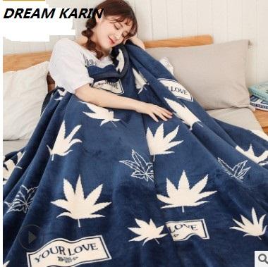 DREAM KARIN Coral flannel extra thick edge blanket single and double students dormitory sofa nap blanket