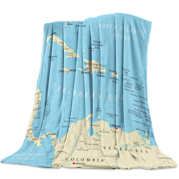 Caribbean Political Map Throw Blanket Soft Comfortable Velvet Plush Blankets Warm Sofa Bed Sheets