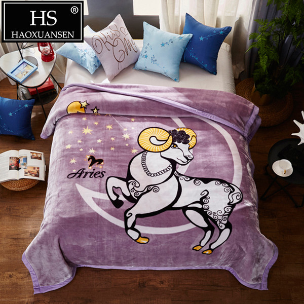 3Kg constellation motif Super Soft Cloudy Blanket Fashion Aries Pattern Winter Warm Blankets Queen Size Fluffy Bed Cover Bedsprea