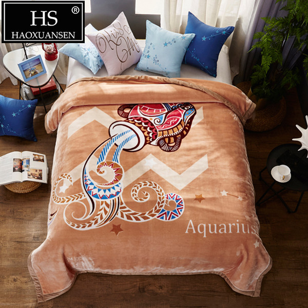 3Kg constellation motif Super Soft Cloudy Blanket Fashion Aquarius Pattern Winter Warm Blankets Queen Size Fluffy Bed Cover Bedsprea