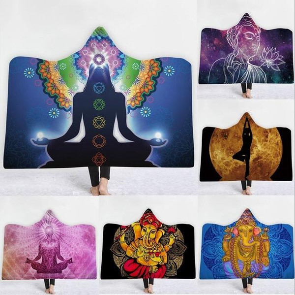 Mandala Sun Hooded Blanket Thickening Velvet Plush Plush Sherpa Throw Blanket Family Blanket For Kids 12 colors MMA1683