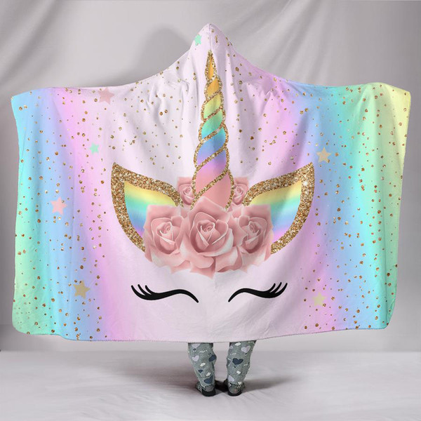 Unicorn Hooded Blanket Soft Warm Children cartoon Blanket with Hood Pink Unicorn Sherpa Fleece Snuggle wrap Blanket for Kids 130cm*150cm