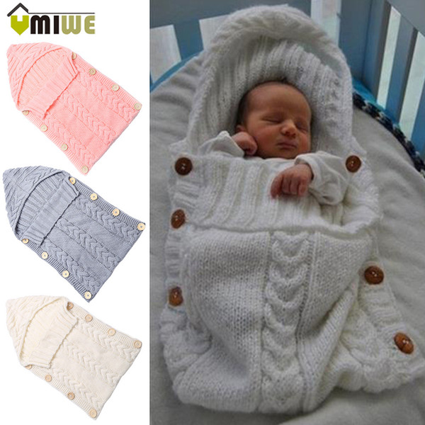 Newborn Toddler Blanket Handmade Infant Babies Sleeping Bag Knit Costume Crochet Baby Knitted Sleeping Bags Sleep Sacks Button