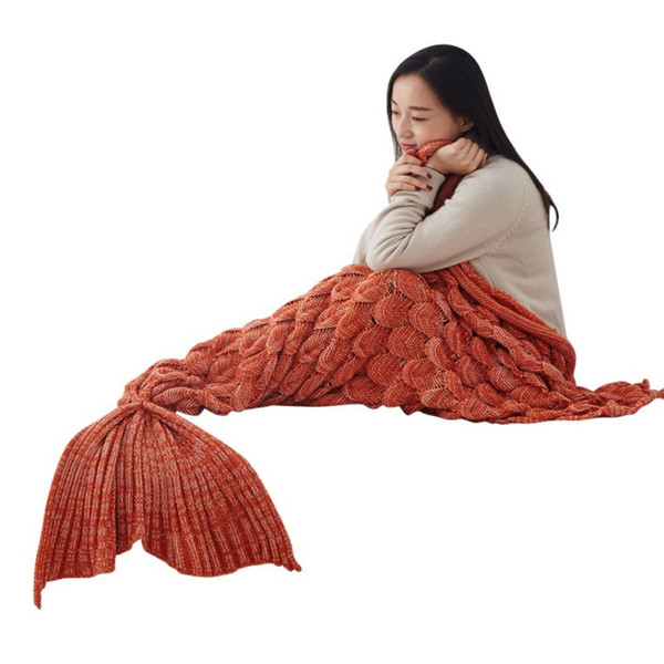 1pc Mermaid Tail Blanket Fish Scale Design Blanket Yarn Knitted Handmade Crochet Mermaid Soft Sleeping Camping