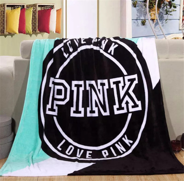 NEW 5 Colors Love Pink Letter Blanket 130*150cm Soft Coral Velvet Beach Towel Blankets Air Conditioning Rugs Comfortable Carpet 10pcs H14