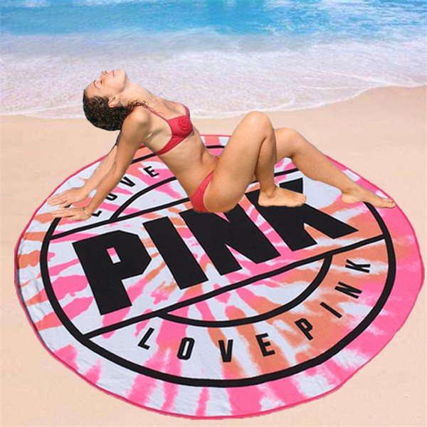 New Arrival Women Love Pink Printed Microfiber Round Beach Towel Absorbent Outdoor Bath Towels Blanket Quick Drying Washcloth c654