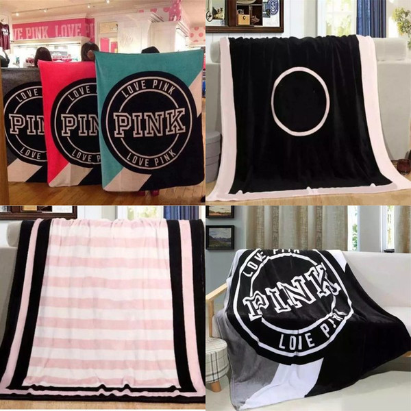 Love Pink Letter Blanket 130*150cm Soft Coral Velvet Beach Towel Blankets Air Conditioning Rugs Comfortable Carpet