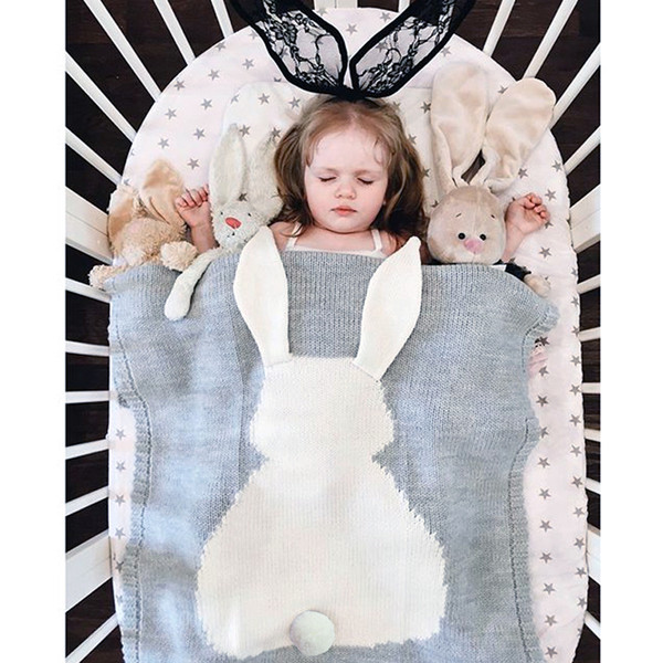 Crochet Knitted Ins Rabbit Swaddle Blanket Newborn Baby Bath Towel Ins 3D Animal Swaddle Blankets Functions Baby Blanket