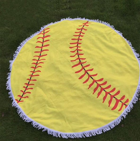 Round Beach Towel Baseball Softball Tapestry Beach Towel Round blanket with Tassel Beach Throw round Sports Yoga Mat Diameter 150cm