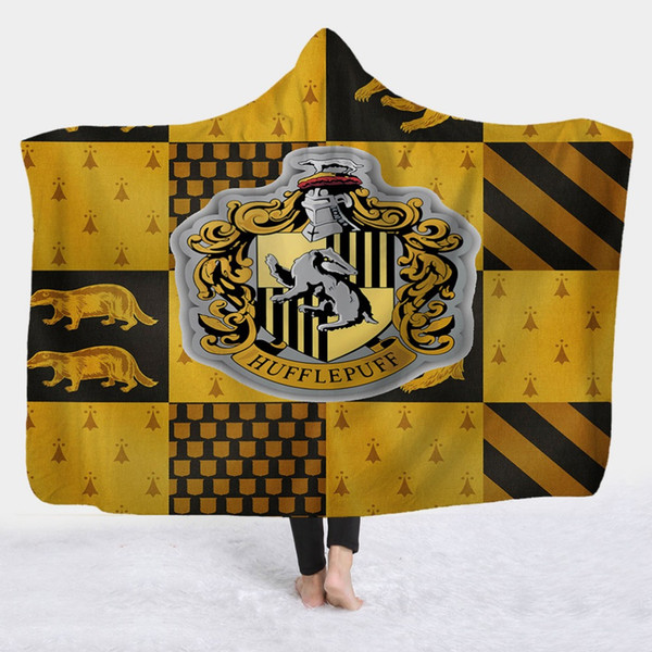 Slytherin Ravenclaw Gryffindor Hufflepuff 3D Printed Plush Hooded Blanket for Adults Kid Warm Wearable Dropshipping