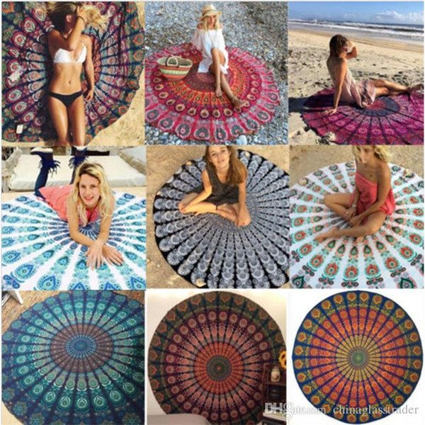 2017 New Chiffon Round Mandala Beach Towels Printed Tapestry Hippy Boho Tablecloth Bohemian Beach Blanket Serviette Shawl Wrap Yoga Mat