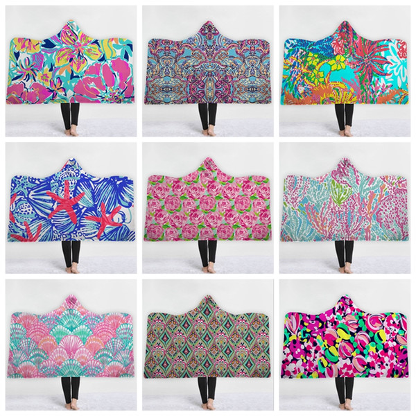 Lilly Hoodie Blanket Personalized Sherpa Fleece Blankets Warm Wearable Blanket Winter Cape Kids Christmas Gift 37 Designs 10pcs YW1621