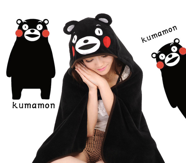 Anime Hooded Fleece Blanket Cute Kumamon Bear Soft Throw Cosplay Cloak Cape Shawl Flannel Wrap Carton Plush Toy