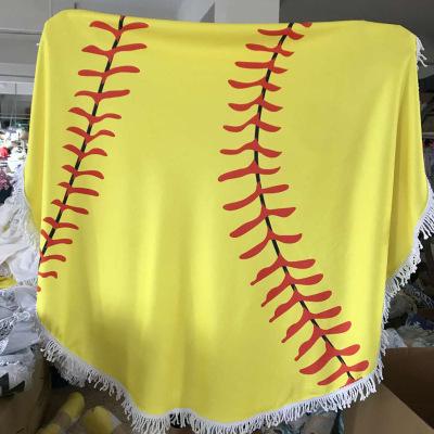 150cm Baseball Softball Tapestry Beach Towel Round blanket with Tassel Fringing Beach Throw round Sports Yoga Mat Table Cloth