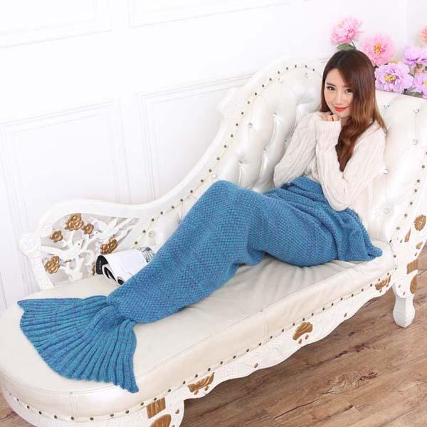 2016 New 195*95cm Crochet Mermaid Tail Blanket Super Soft Warmer Blanket Bed Sleeping Costume Air-condition Knit Blanket