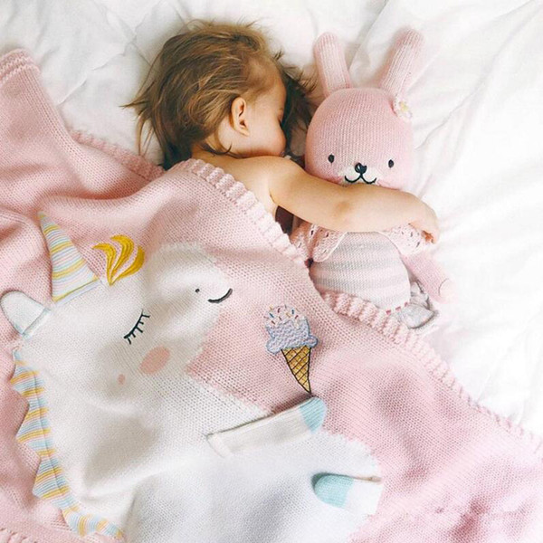 Infant Baby Blanket Cute Unicorn Animal Blanket Summer Beach Carpet INS Knitting Blanket For Baby 90*90CM