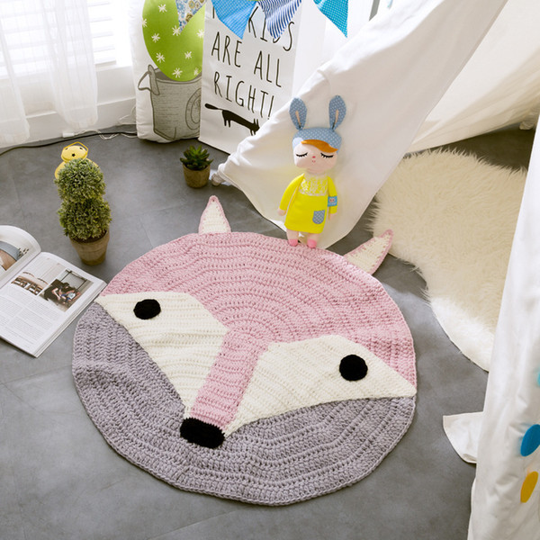 80x80cm Round Hand-knitted Baby Blanket animals play mats children knitting blankets mats INS Nordic style hot fox bear models