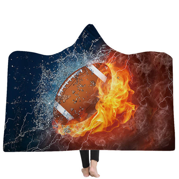 Baseball Football blanket Sherpa Softball 3D printed plush hooded Blanket Sports Theme Hooded Cape Soccer Bathing Towel Swadding Blankets