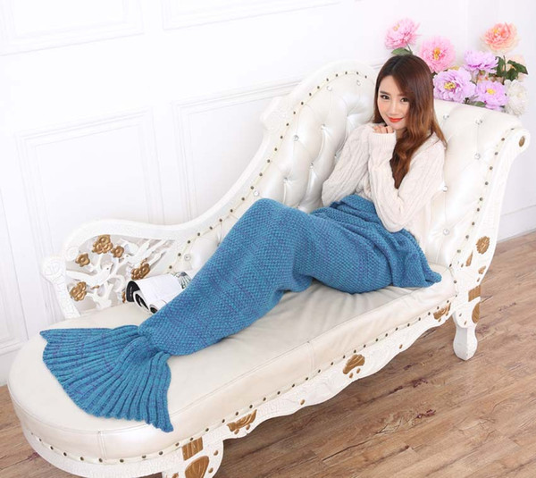 2016 Super Soft Hand Crocheted cartoon Mermaid Tail Blanket Sofa Blanket air-condition blanket siesta blanket 195X90cm Free Shipping