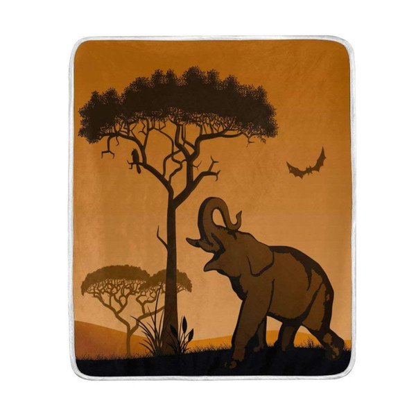 Watercolor African Elephant Nature Scene Blanket Soft Warm Cozy Bed Couch Lightweight Polyester Microfiber Blanket