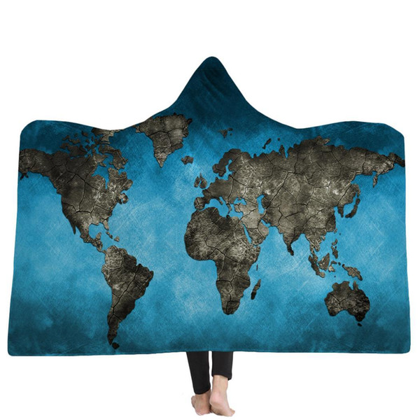 Thicken Double Layers 3D Prints Map 9 types World Winter Pattern Hooded Blanket None 980g Cloak