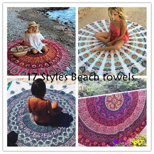 50pcs Round Printed Shawl Mandala Tapestry Yoga mat Chiffon Beach Throw Bohemian Towel 150*150cm by DHL BKT056