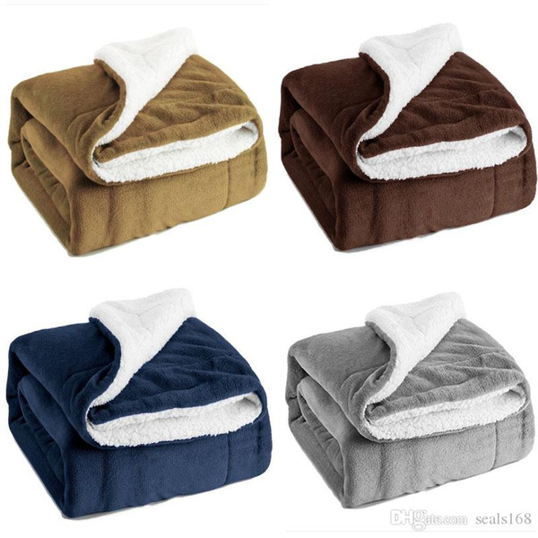 New Sherpa Fleece Blanket Twin Double Layer Plush Throw Blanket Soft Microfiber Bed Soft Blanket 130*160cm 4Color Christmas Gifts HH7-1973