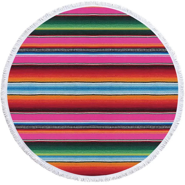 Sunflower Beach Towel Hot sale Serape Round Beach Towel With Tassel Microfiber Serape Stripes Beach Towel Blanket Leopard Picnic Yoga Mat