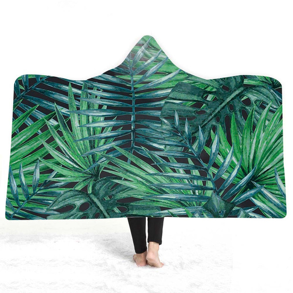 3D leaves Hooded Blanket Sherpa Fleece Wearable plush Throw Blanket on Bed Sofa Thick warm B120