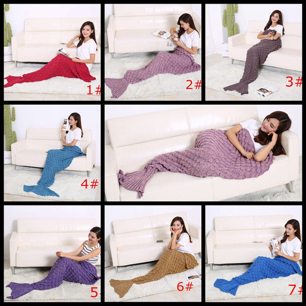 Wholesale 195X90cm luxry knitting blanket noble Mermaid Tail Blanket Super Soft Hand Crocheted lady Sofa warm Blanket air-condition blanket