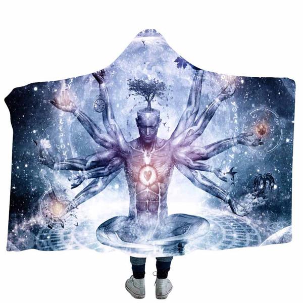 3D Printed Hooded Blanket Winter Double Thicken For Adults Mandala Coral Fleece Throw Blanket On Sofa Beds