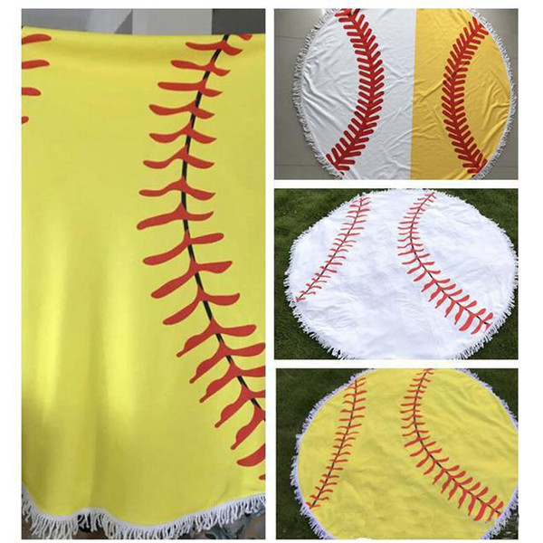 Diameter 150cm Baseball Softball Tapestry Beach Towel Round blanket with Tassel Beach Throw round Sports Yoga Mat H005