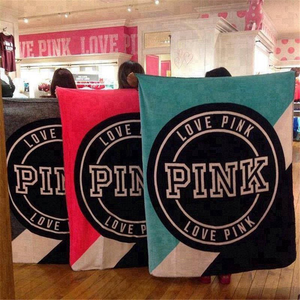 130*150cm Pink Letter Blanket Soft Coral Velvet Beach Towel Blankets Air Conditioning Rugs Comfortable Carpet 1pcs