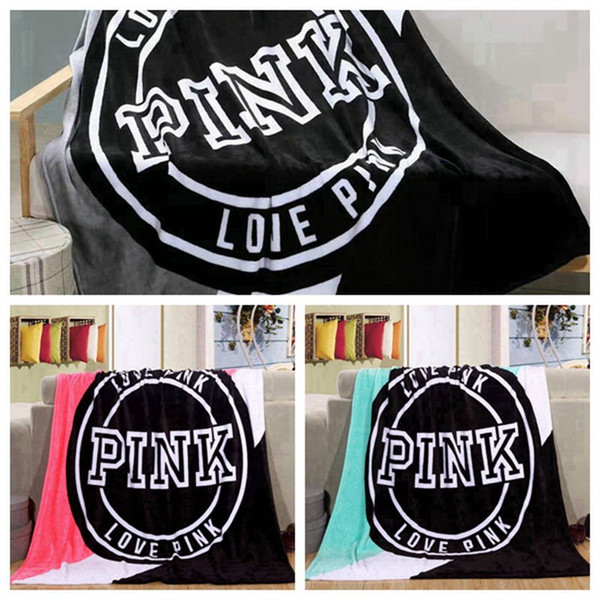 200pcs Love Pink Letter Blanket 130*150cm Soft Coral Velvet Beach Towel Blankets Air Conditioning Rugs Comfortable Carpet