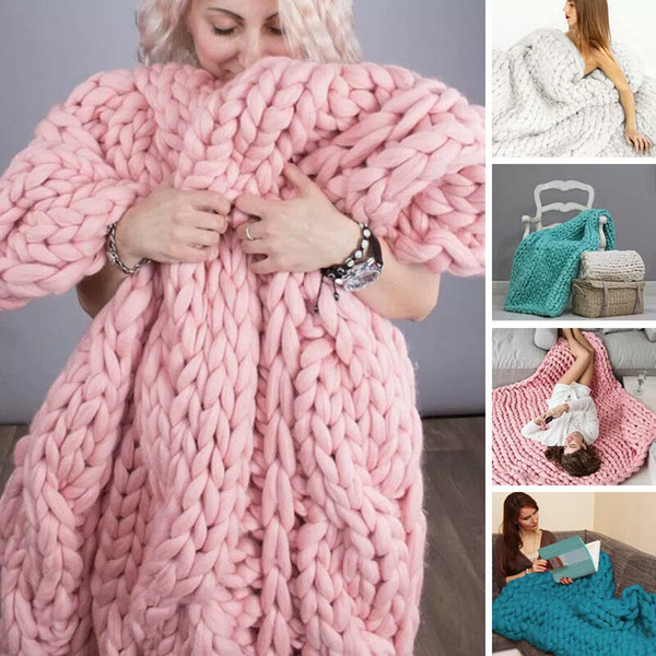 Soft Chunky Knitted Blanket Warm Thick Line Knitted Blanket Giant Winter Throw Blanket Photography Props Handmade Blankets 17 Colors YFA260