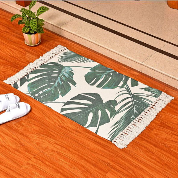 tropical banana leaf print bedside rug summer outdoor decoration bath floor mat decorative tassel carpet door rugs