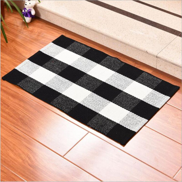 black and white plaid area rug modern cotton woven floor rugs red blue bathroom bedroom bedside mat decorative small carpet