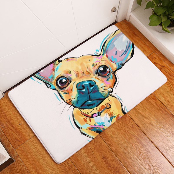 watercolor pug rug for children kids rubber backing antislip boston terrier living room kitchen bathroom carpet rectangle welcome doormat