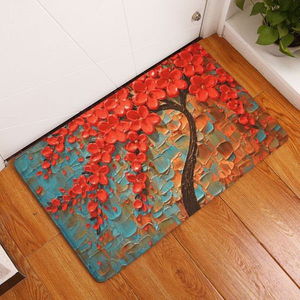 oil painting trees doormat printed velvet bathroom carpet non slip indoor kitchen mat decorative entrance floor rugs