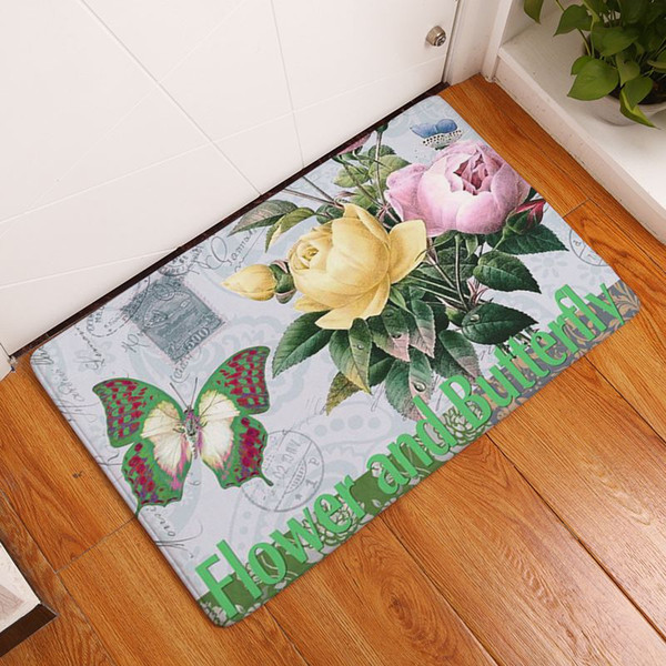 country style kitchen bath mat floral and butterfly carpet for home hotel vintage flannel floor rug