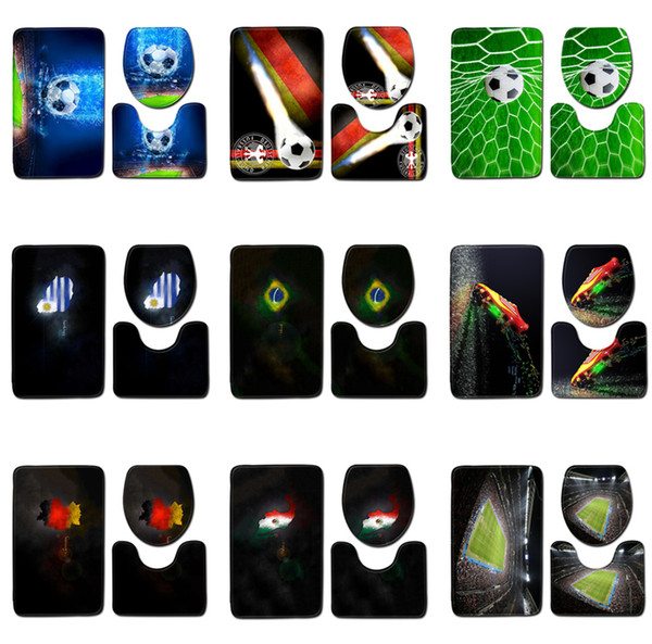 3D Football Bathroom Rug Set 3PC Non-slip Bath Floor Mat Toilet Cover Foot Mat 9 colors