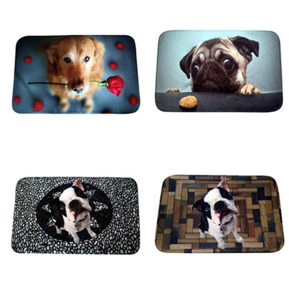 Cute Dog Entrance Rug Superfine Coral Fleece Door Mat Non-slip Floor Mat Living Room Bedroom Bathroom