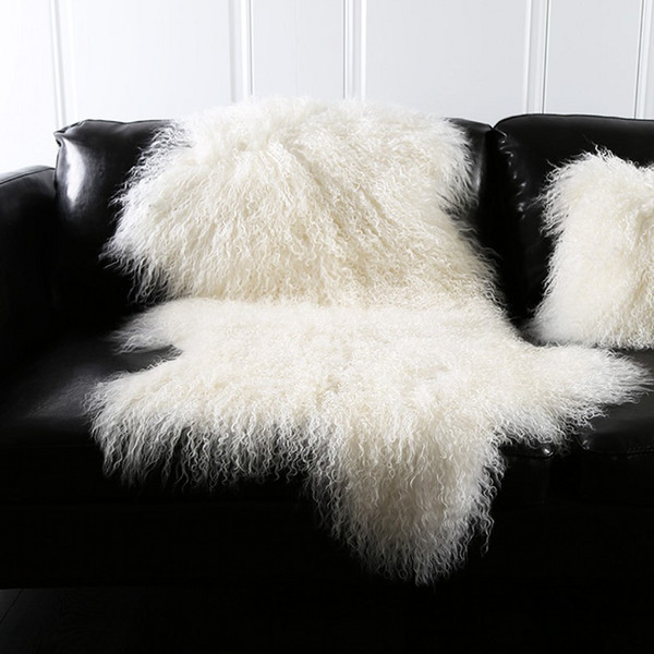 Natural white Mongolian sheep skin ground mat90*50cm genuine Tibet free cut shape sheepskin rug , decoration fur carpet