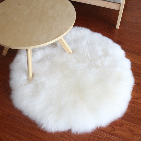 real sheep fur rug for home deco, sheepskin fur throw for furniture upholstery, sofa rugs round shaped white chair fur seat mat