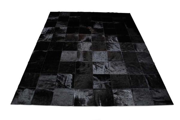 Black Patchwork Cowhide Rug Classic Squares Design No. 255