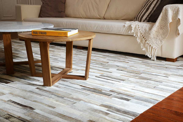 Modern Stripes Patchwork Natural Cowhide Area Rug